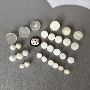 Vintage White Glass & Lucite Button Lot ~ 25pc Mixed Shank Buttons Retro Accent